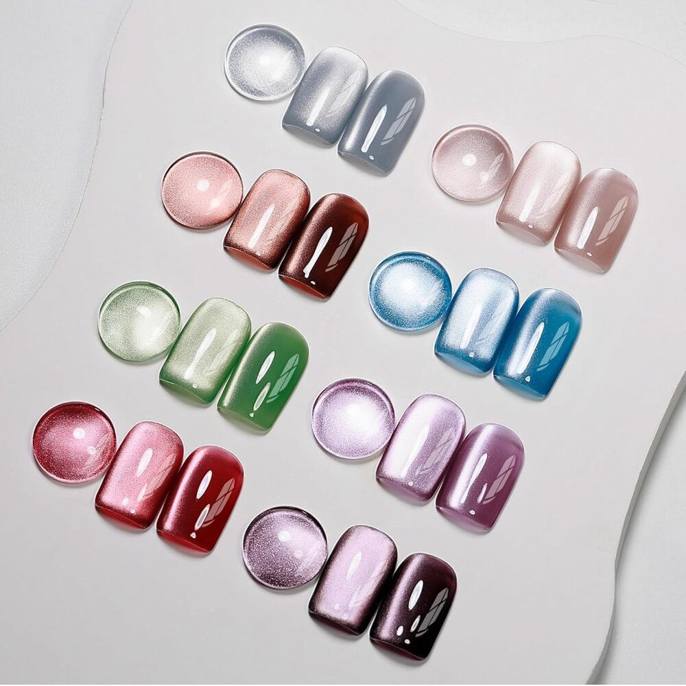 Cat Eye Gel Nail Polish, 8 Colors Moonlight Magnetic Gel Polish Set With Magnet